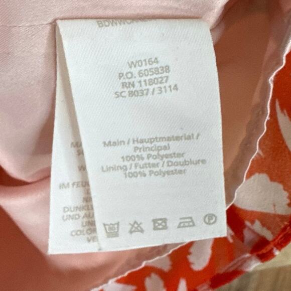 Boden Sylvie Sheer Lined Top Crop Sleeve Blood Orange Teal Brushstroke SZ 8 - Picture 5 of 10